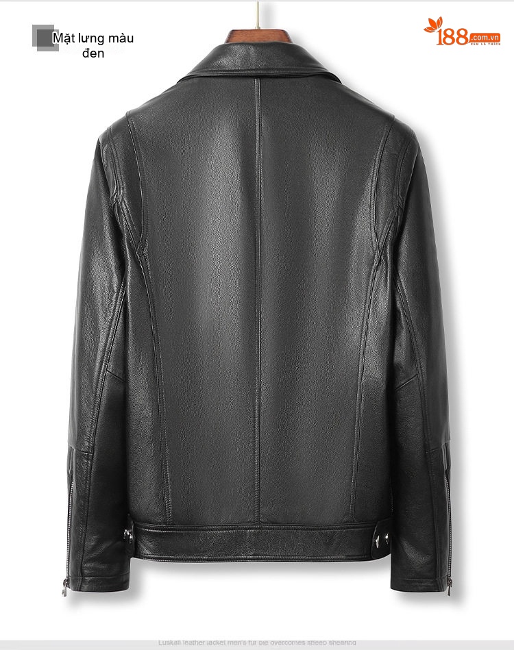 Áo Khoác Da Bò Nam Kiểu Motor Jacket Cổ chữ Vest Thời Trang Màu Đen chi tiết 8