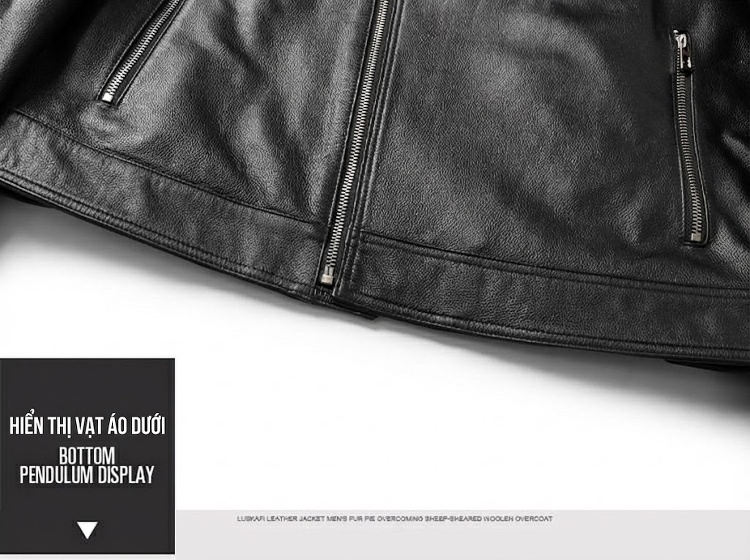 Áo Khoác Da Bò Nam Kiểu Motor Jacket Cổ chữ Vest Thời Trang Màu Đen chi tiết 15