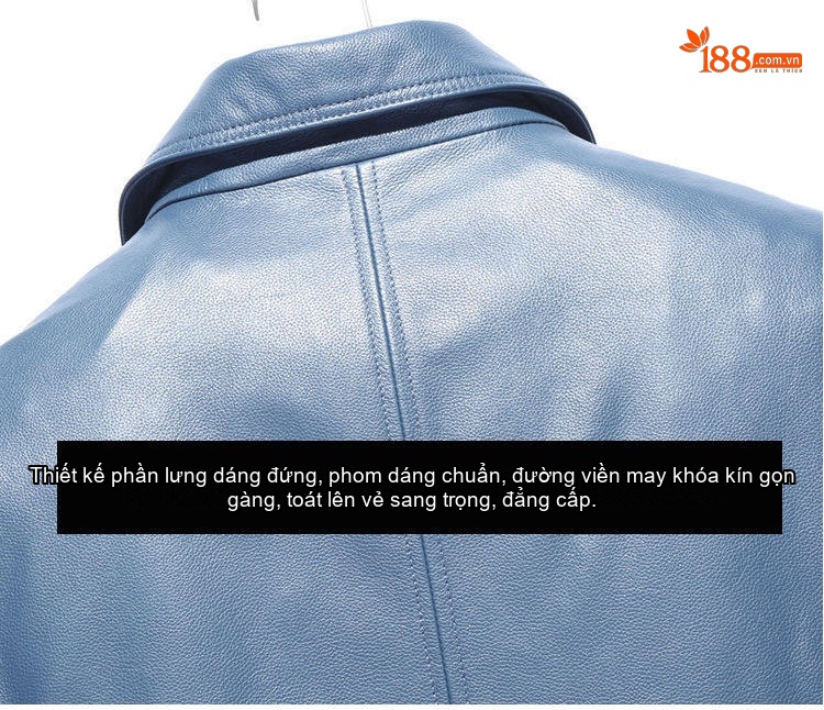 Áo Khoác Da Bò Nam Mỏng Dáng Ngắn Cổ Bẻ Màu Xanh Dương, Đen, Xám chi tiết 12