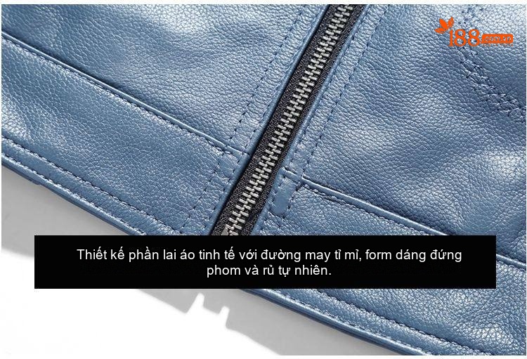 Áo Khoác Da Bò Nam Mỏng Dáng Ngắn Cổ Bẻ Màu Xanh Dương, Đen, Xám chi tiết 13