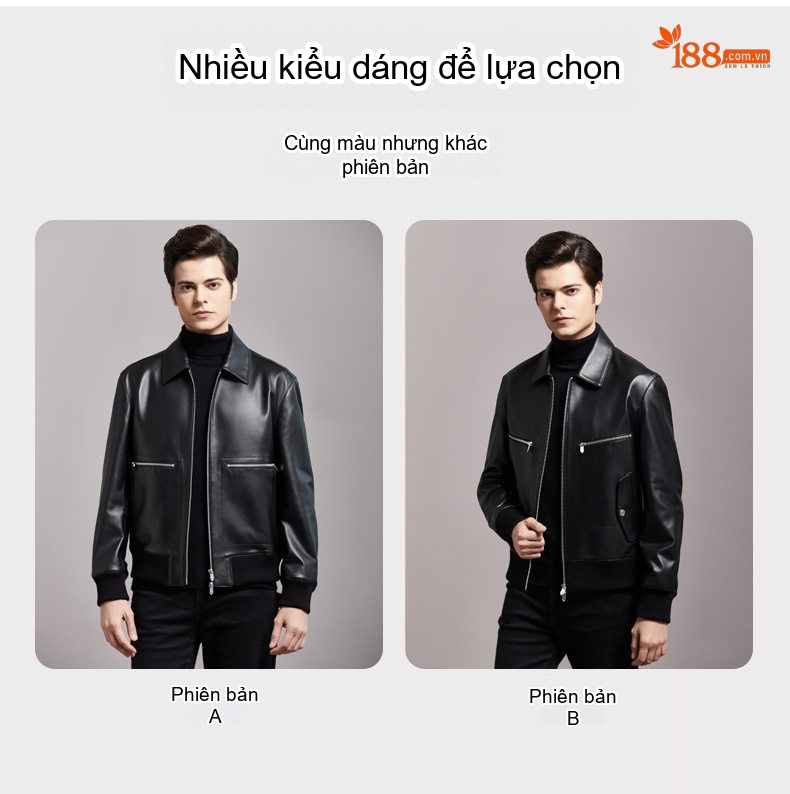 Áo Khoác Da Bò Nam Trung Niên Lót Lông Vũ Cổ Bẻ Màu Đen chi tiết 6