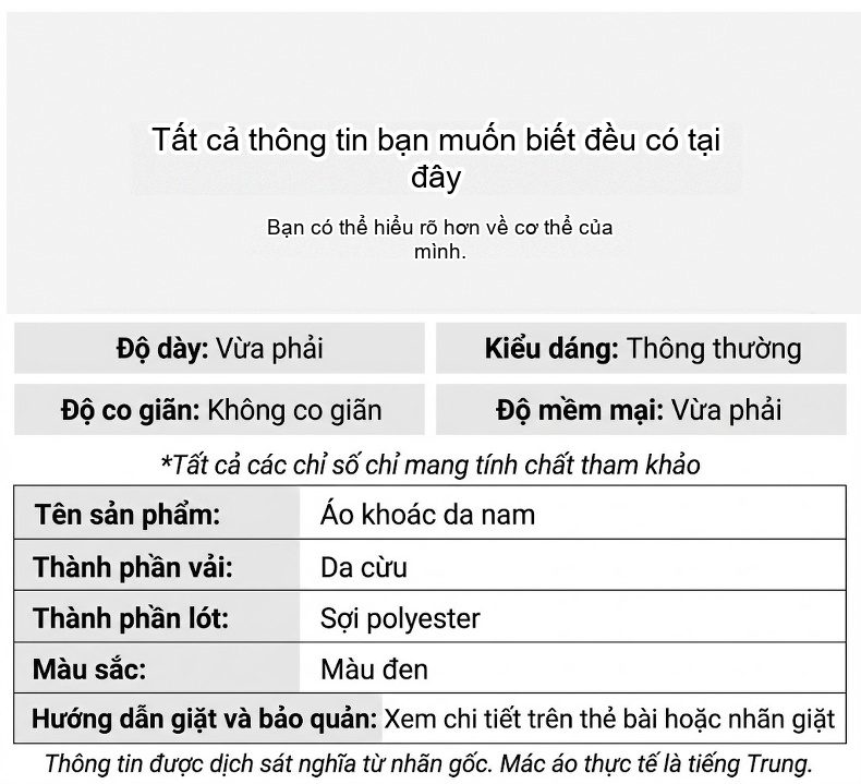 Áo Khoác Da Bò Nam Trung Niên Lót Lông Vũ Cổ Bẻ Màu Đen chi tiết 4