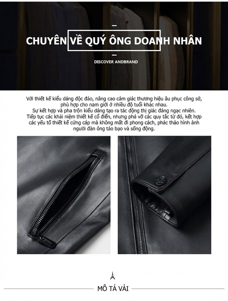 Áo Khoác Da Cừu Nam Cổ Bẻ Lật Hàng Thu Đông 2024 Phong Cách Doanh Nhân Trung Niên Màu Đen chi tiết 2