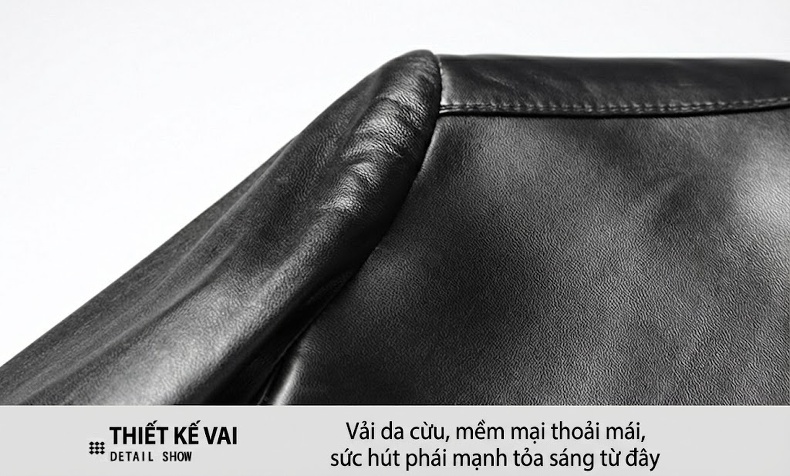 Áo Khoác Da Cừu Nam Cổ Trụ Khóa Kéo Phong Cách Business Casual Màu Đen chi tiết 7