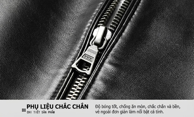 Áo Khoác Da Cừu Nam Cổ Trụ Khóa Kéo Phong Cách Business Casual Màu Đen chi tiết 9