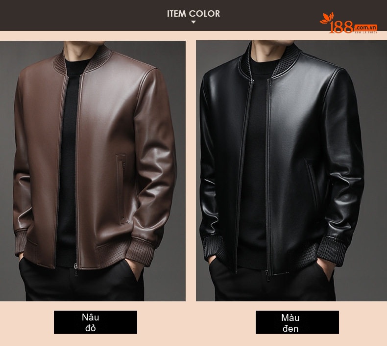 Áo Khoác Da Cừu Nam Dáng Bomber Màu Đen, Nâu chi tiết 8