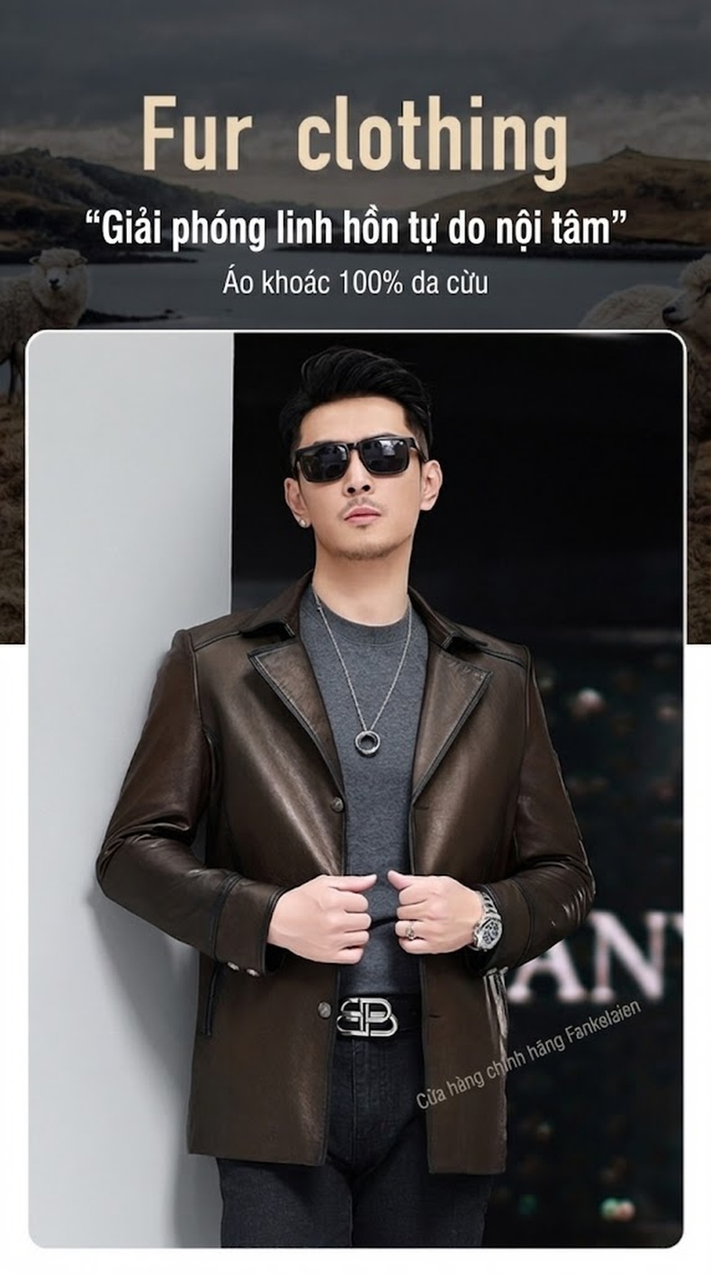 Áo Khoác Da Cừu Nam Dáng Dài Vừa Cổ chữ Vest Phong Cách Thu Đông Màu Nâu chi tiết 1