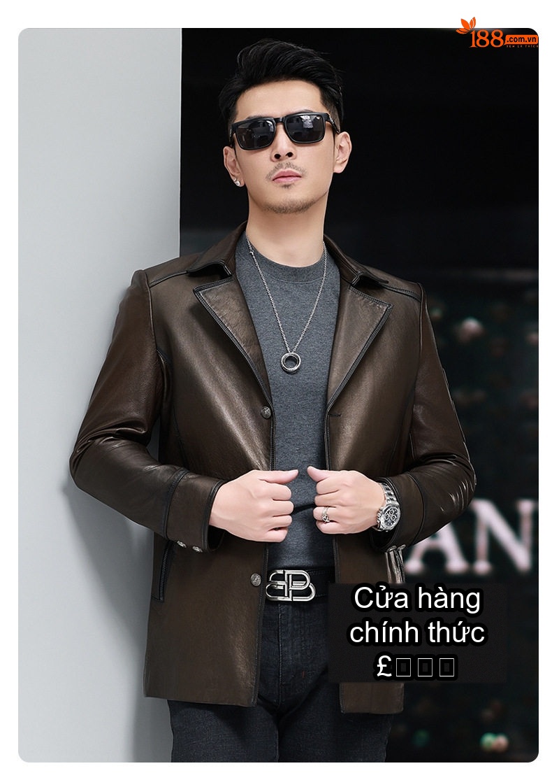 Áo Khoác Da Cừu Nam Dáng Dài Vừa Cổ chữ Vest Phong Cách Thu Đông Màu Nâu chi tiết 16