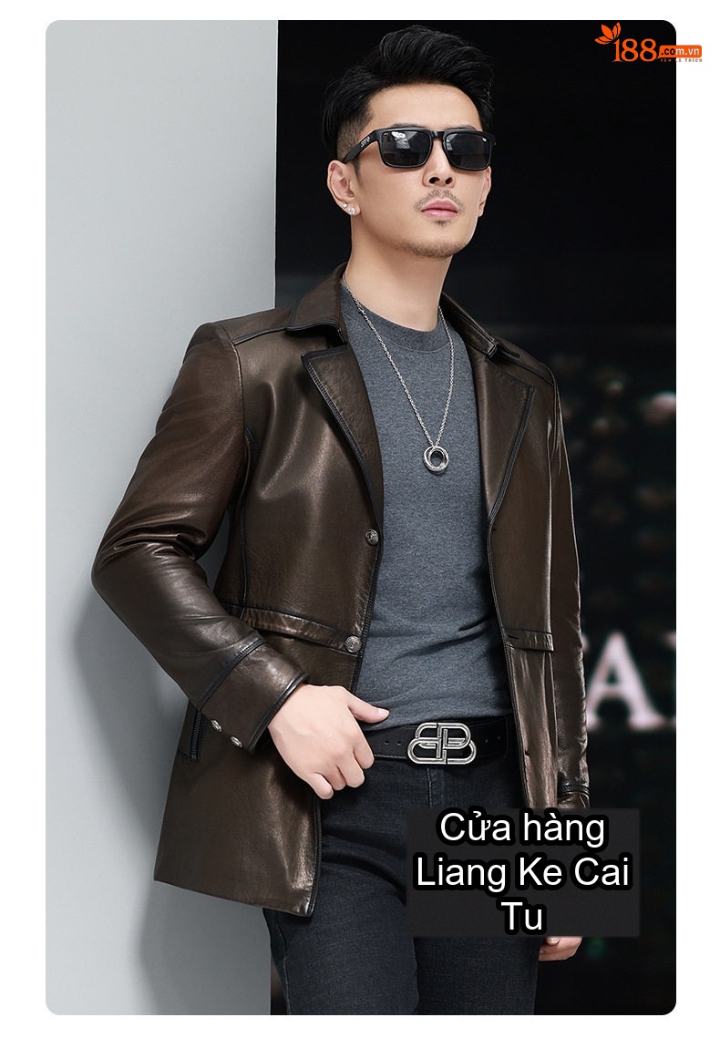 Áo Khoác Da Cừu Nam Dáng Dài Vừa Cổ chữ Vest Phong Cách Thu Đông Màu Nâu chi tiết 18