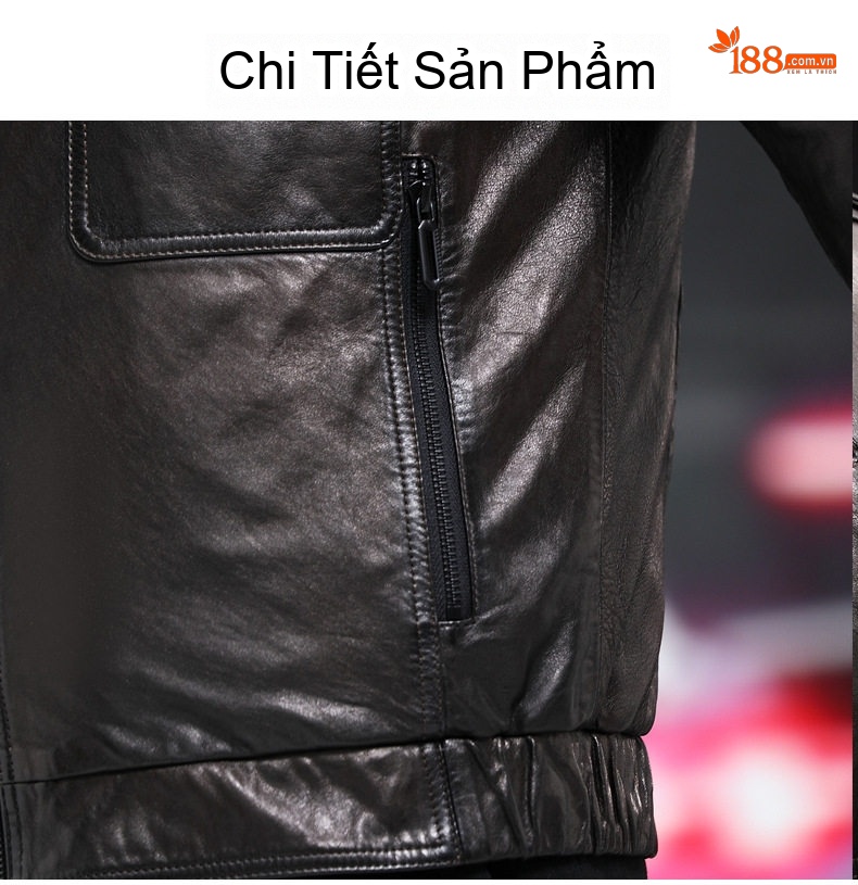 Áo Khoác Da Cừu Nam Dáng Motor Kiểu Phi Công Cổ Lông Chồn Màu Nâu Đậm chi tiết 13