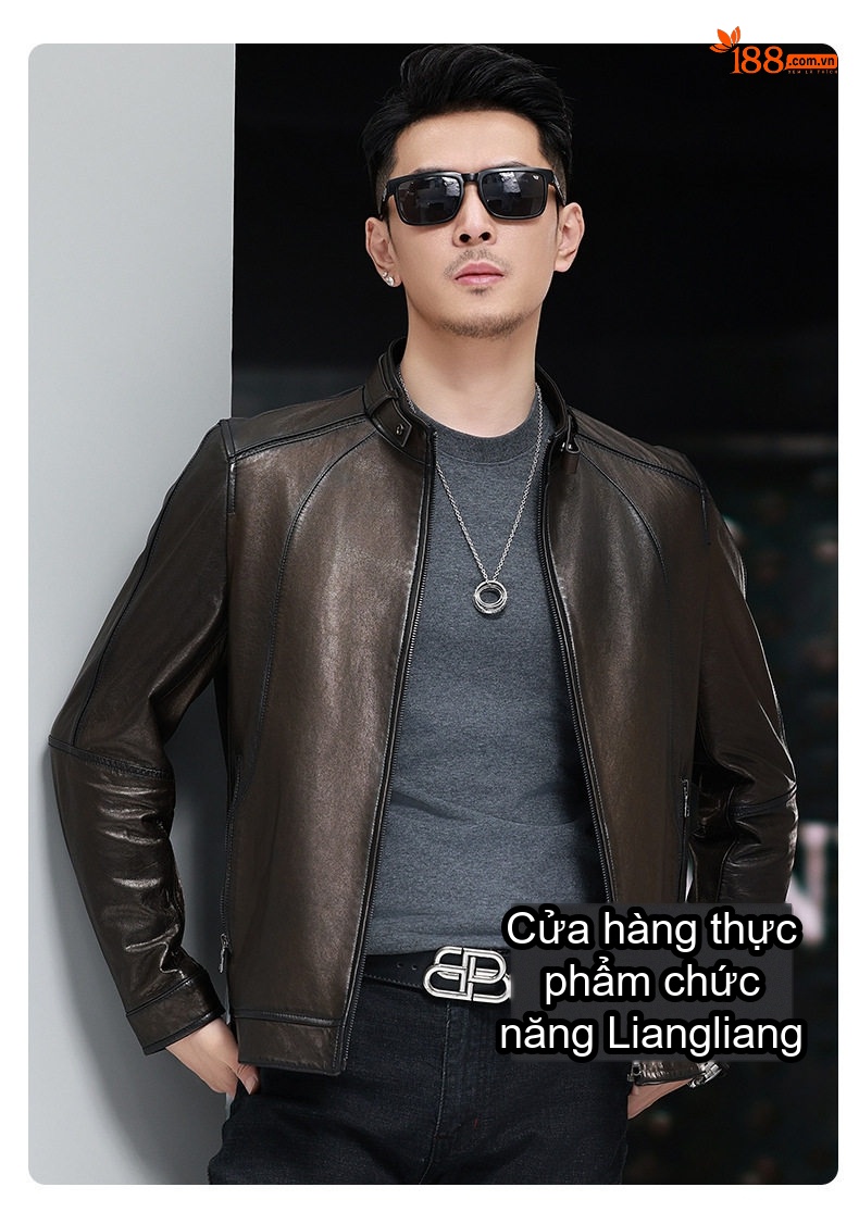 Áo Khoác Da Cừu Nam Dáng Ngắn Cổ Trụ Màu Nâu Đen chi tiết 14
