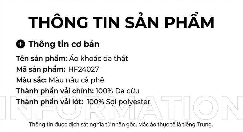 Áo Khoác Da Cừu Nam Dáng Ngắn Cổ Trụ Màu Nâu Đen chi tiết 2