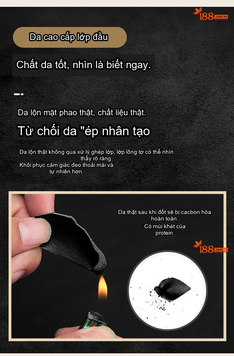Áo Khoác Da Cừu Nam Dáng Ngắn Cổ Trụ Màu Nâu Đen chi tiết 6