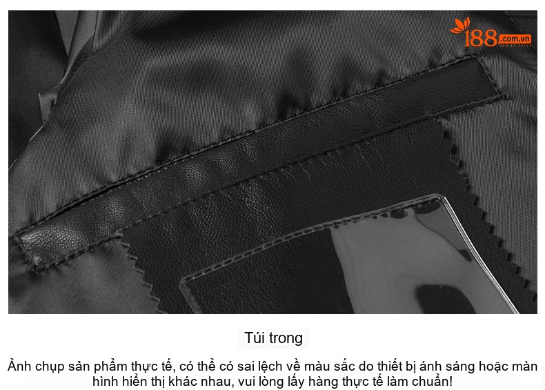 Áo Khoác Da Cừu Nam Dáng Ôm Cổ Trụ Màu Đen chi tiết 12