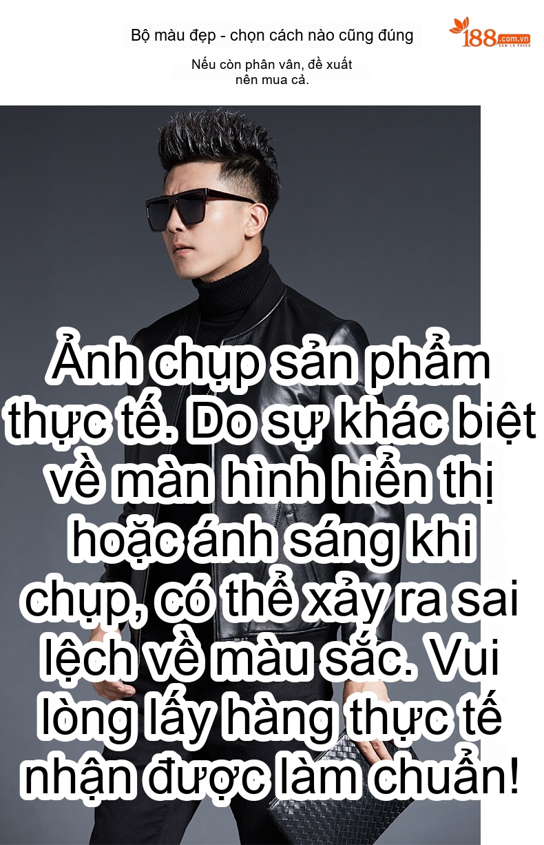 Áo Khoác Da Cừu Nam Dáng Ôm Cổ Trụ Màu Đen chi tiết 5