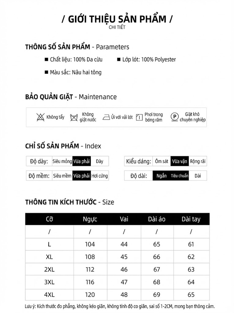 Áo Khoác Da Cừu Nam Dáng Ôm Cổ Trụ Phong Cách Retro Màu Nâu chi tiết 6