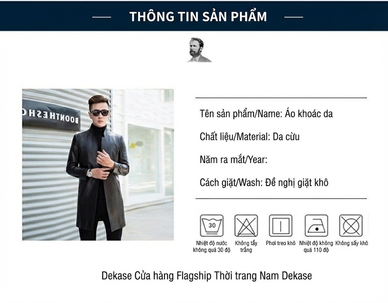Áo Khoác Da Cừu Nam Dáng Ôm Phong Cách Hàn Quốc Cổ Trụ Dáng Dài Màu Đen chi tiết 2