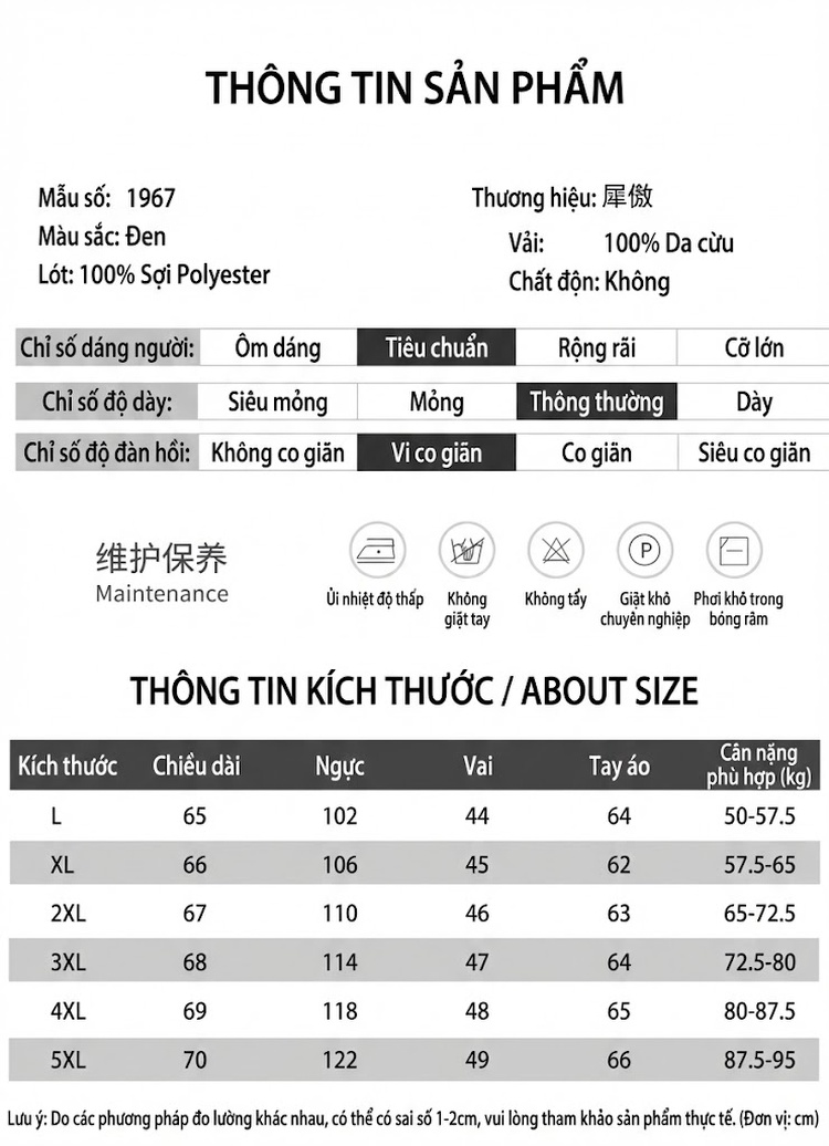 Áo Khoác Da Cừu Nam Dáng Ôm Phong Cách Moto Màu Đen chi tiết 3