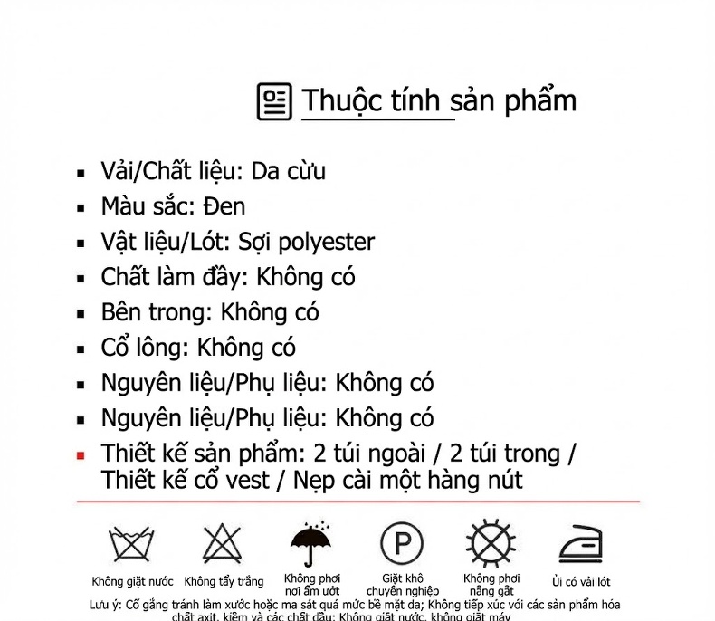 Áo Khoác Da Cừu Nam Dáng Vest Ôm Vừa Vặn Màu Đen chi tiết 4