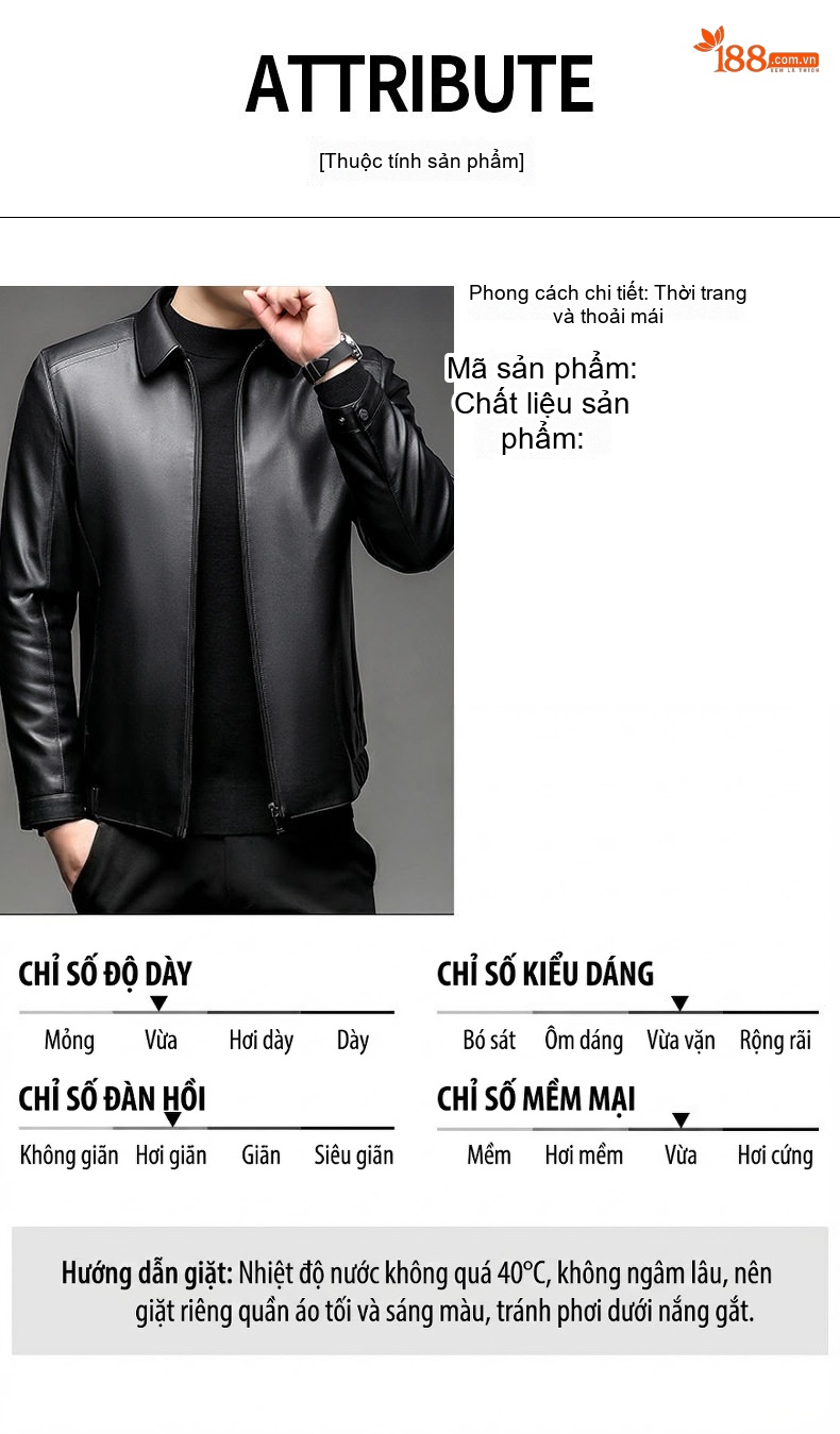 Áo Khoác Da Cừu Nam Lót Lông Cổ Bẻ Thời Trang Trung Niên Màu Đen chi tiết 5