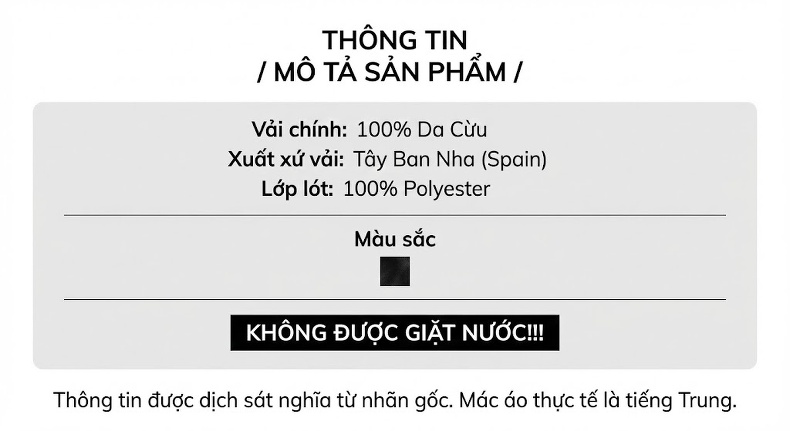Áo Khoác Da Cừu Non Da Thật Dáng Rộng Phong Cách Retro Màu Đen chi tiết 6