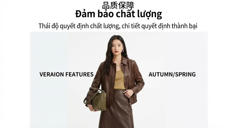 Áo Khoác Da Cừu Non Da Thật Dáng Rộng Phong Cách Retro Màu Đen chi tiết 12