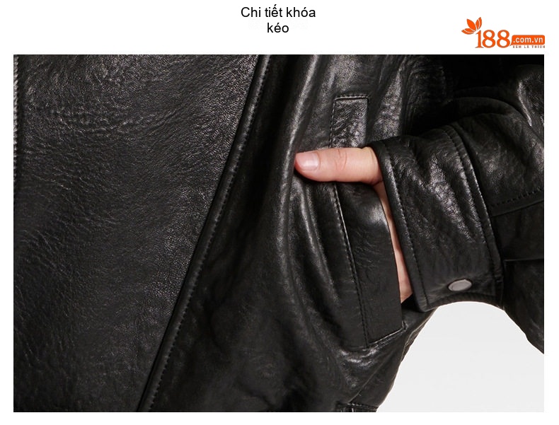 Áo Khoác Da Cừu Non Da Thật Dáng Rộng Phong Cách Retro Màu Đen chi tiết 18