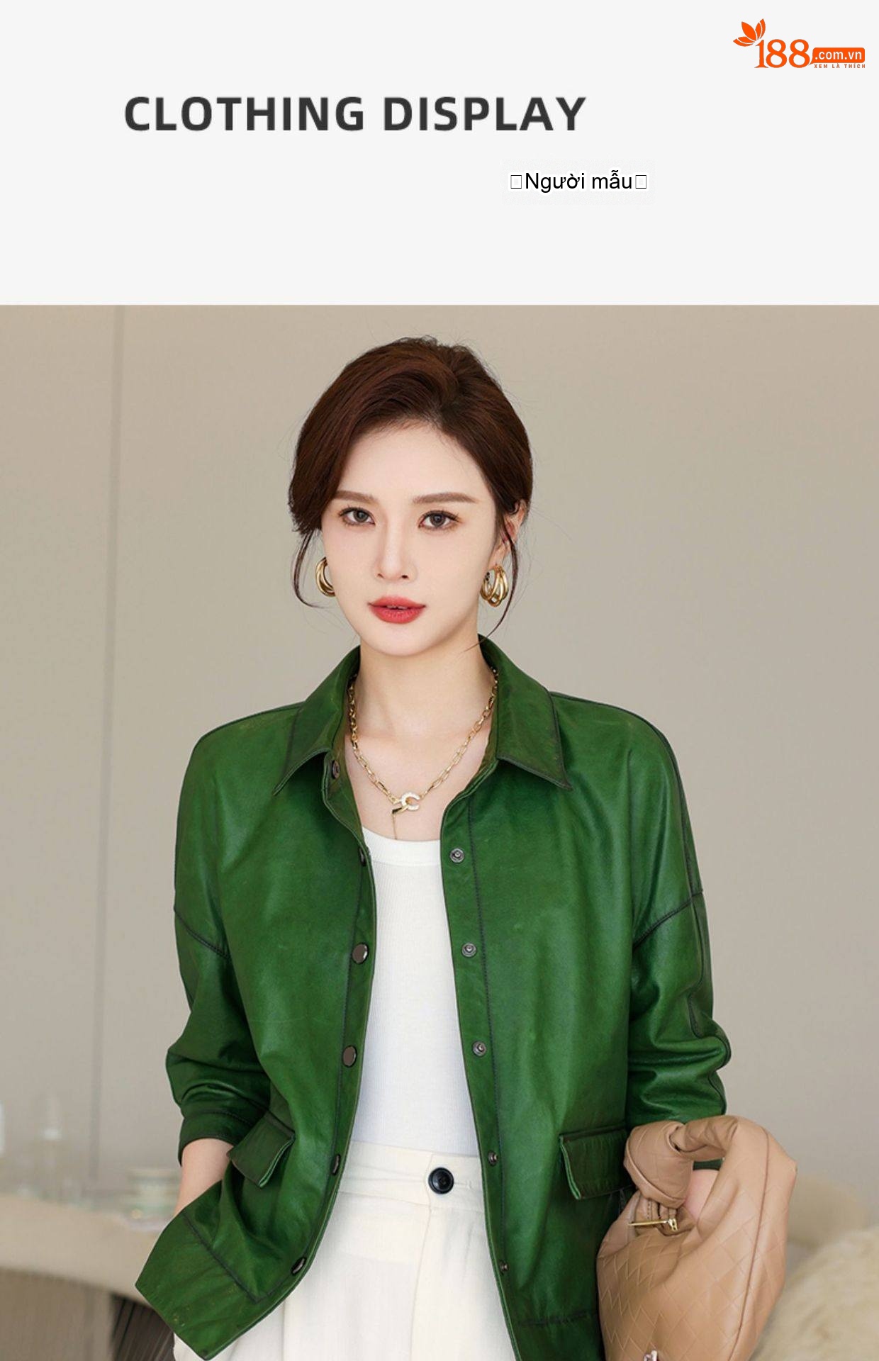 Áo Khoác Da Cừu Nữ Da Thật Dáng Rộng Phong Cách Casual Màu Xanh Lá chi tiết 7