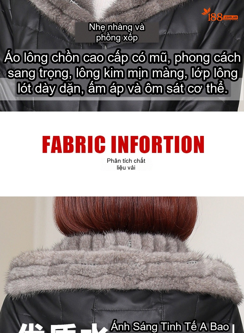 Áo Khoác Da Cừu Nữ Dáng Dài Có Mũ Lông Trùm Đầu Màu Đen chi tiết 2