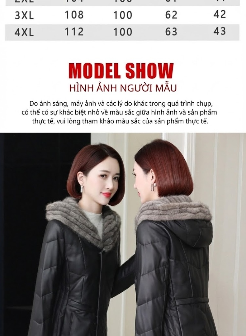 Áo Khoác Da Cừu Nữ Dáng Dài Có Mũ Lông Trùm Đầu Màu Đen chi tiết 5