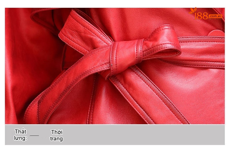 Áo Khoác Da Cừu Nữ Dáng Moto Có Đai Thắt Eo Màu Đỏ, Nâu chi tiết 13