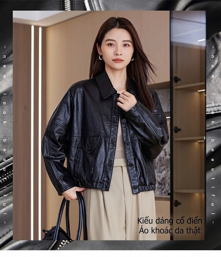Áo Khoác Da Cừu Nữ Dáng Ngắn Cao Cấp Phong Cách Hàn Quốc chi tiết 1