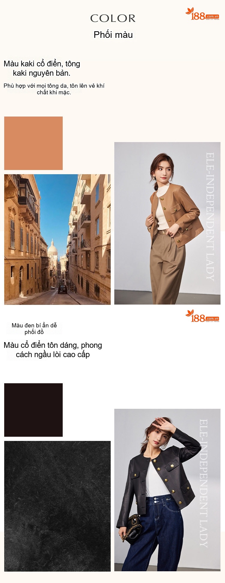 Áo Khoác Da Cừu Nữ Dáng Ngắn Cổ Tròn Khuy Cài Thời Trang Màu Nâu, Đen chi tiết 1