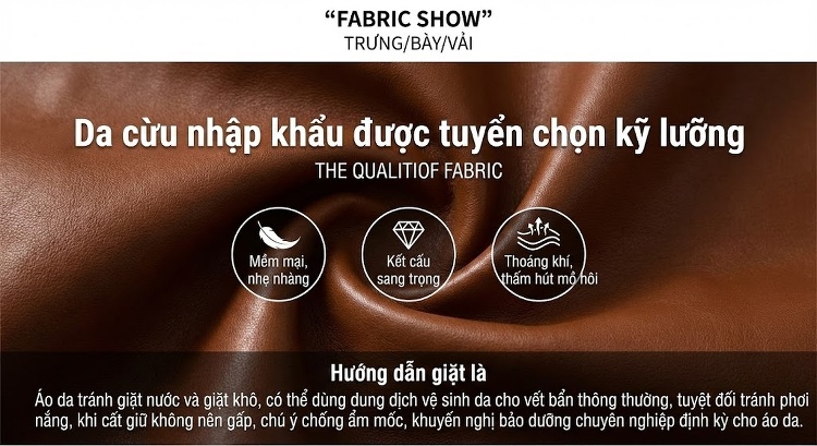 Áo Khoác Da Cừu Nữ Dáng Ngắn Cổ Trụ Ôm Dáng Màu Nâu, Đen chi tiết 6
