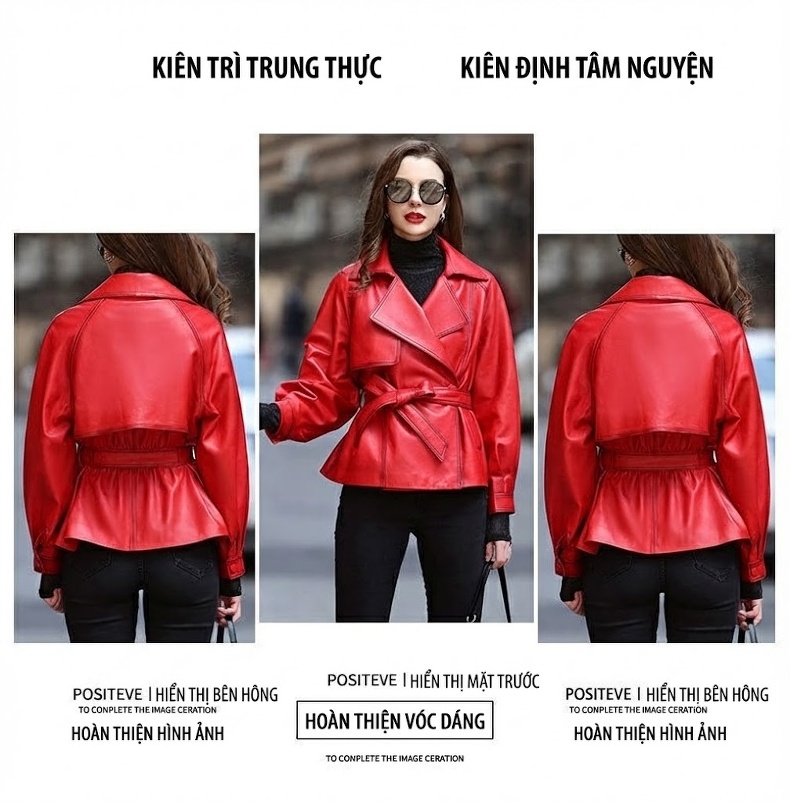 Áo Khoác Da Cừu Nữ Dáng Ngắn Eo Cao Màu Đỏ, Nâu chi tiết 2