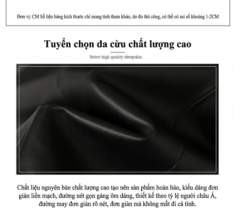 Áo Khoác Da Cừu Nữ Dáng Ngắn Kiểu Motor Biker Màu Nâu chi tiết 5