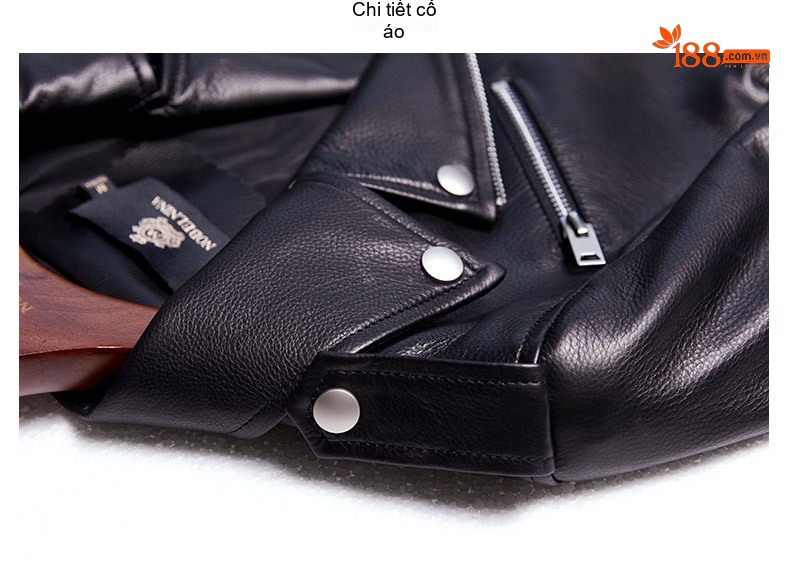 Áo Khoác Da Cừu Nữ Dáng Ngắn Ôm Dáng Phong Cách Moto Màu Đen chi tiết 14
