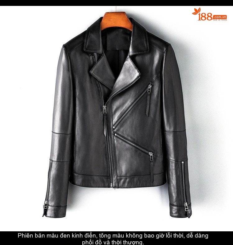 Áo Khoác Da Cừu Nữ Dáng Ngắn Ôm Eo Phong Cách Biker Màu Nâu, Đen chi tiết 19
