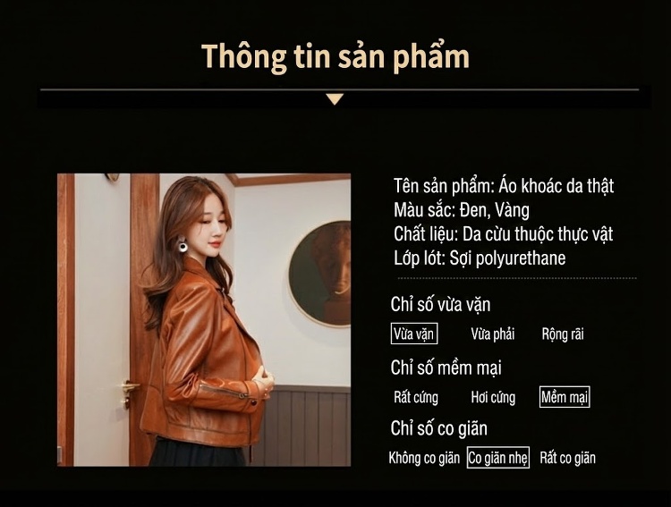 Áo Khoác Da Cừu Nữ Dáng Ngắn Ôm Eo Phong Cách Biker Màu Nâu, Đen chi tiết 2