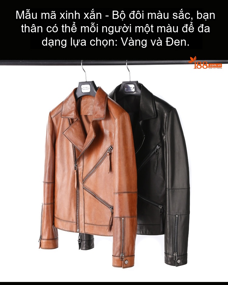 Áo Khoác Da Cừu Nữ Dáng Ngắn Ôm Eo Phong Cách Biker Màu Nâu, Đen chi tiết 7