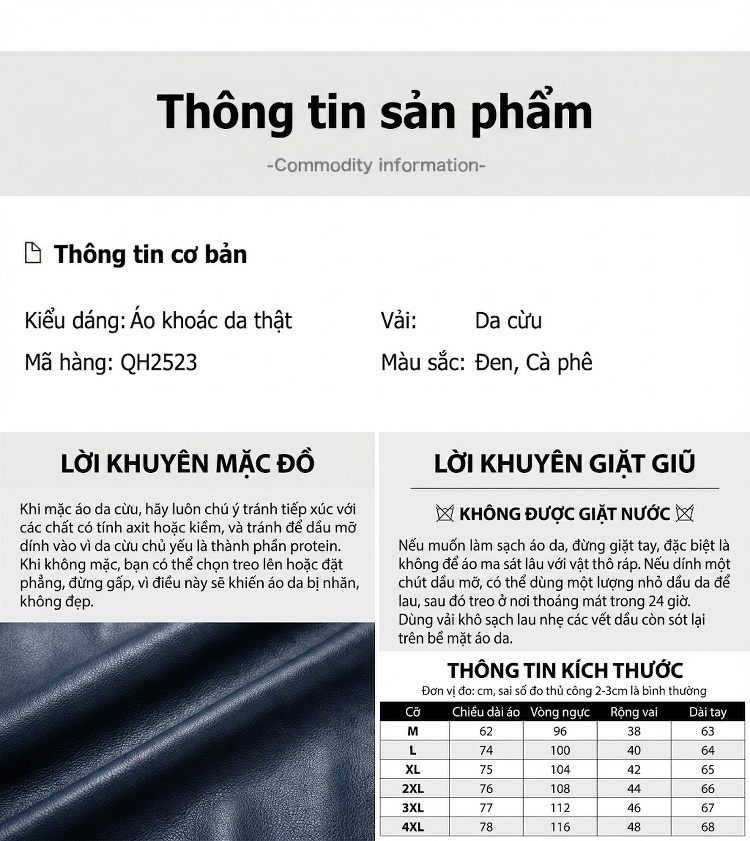 Áo Khoác Da Cừu Nữ Dáng Ngắn Phong Cách Moto Màu Đen chi tiết 5