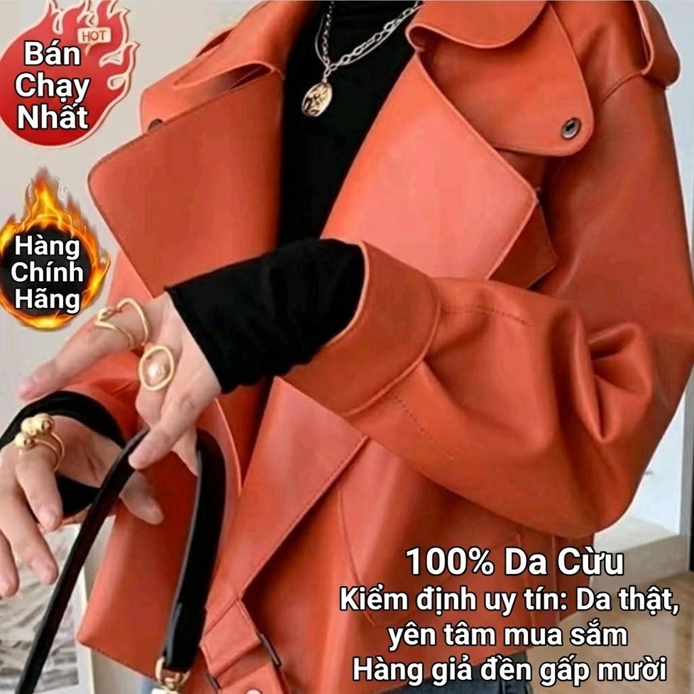 Áo Khoác Da Cừu Nữ Kiểu Ngắn Hàn Quốc Dáng Rộng Màu Cam, Hồng, Kem, Đỏ...