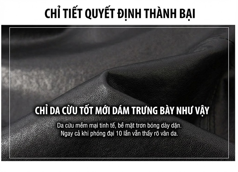 Áo Khoác Da Cừu Thuần Thực Vật Nữ Dáng Rộng Dài Vừa Màu Đen chi tiết 3