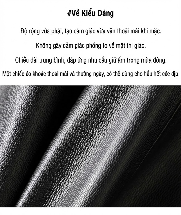 Áo Khoác Da Dài Nữ Da Bò Có Mũ Trùm Đầu Lót Lông Vũ Màu Đen chi tiết 2