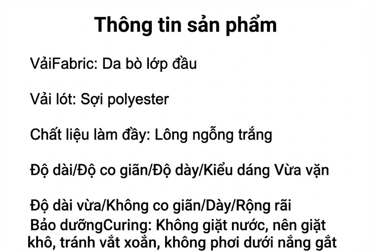 Áo Khoác Da Dài Nữ Da Bò Có Mũ Trùm Đầu Lót Lông Vũ Màu Đen chi tiết 11