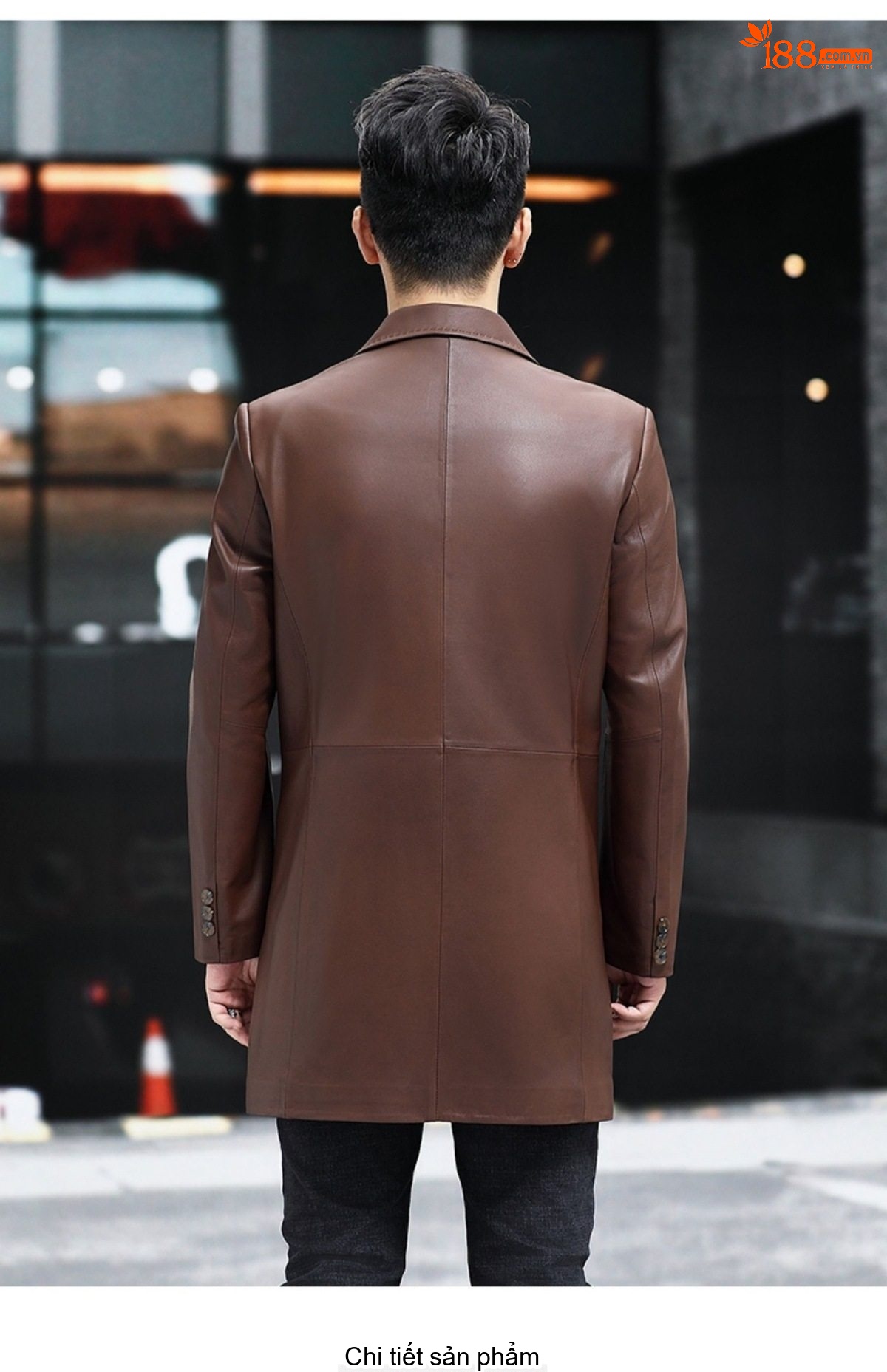 Áo Khoác Da Dáng Dài Nam Da Cừu Hai Hàng Khuy Phong Cách Casual Màu Đen, Nâu, Xám chi tiết 27