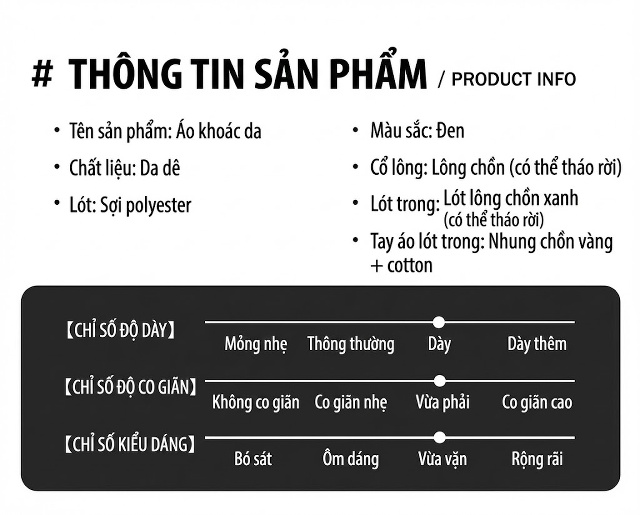 Áo Khoác Da Dáng Dài Nam Da Dê Lót Lông Thật Cổ Lông Rời Màu Đen chi tiết 7