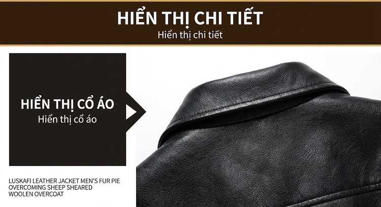 Áo Khoác Da Dáng Dài Nam Da Thật Cổ Bẻ Màu Đen chi tiết 7