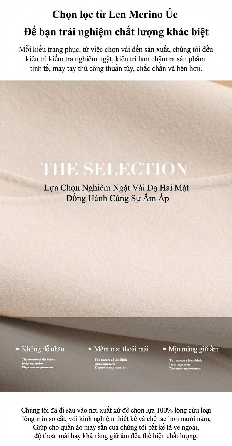 Áo Khoác Dạ Dáng Dài Nữ Hai Mặt Cổ chữ Vest Cape Tháo Rời Màu Đỏ, Kem, Nâu, Đen chi tiết 1