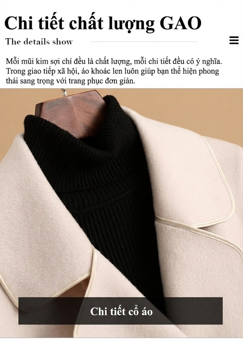 Áo Khoác Dạ Lông Cừu Hai Mặt Dáng Dài Thu Đông Nữ Trẻ Trung Màu Xanh Bạc Hà chi tiết 15